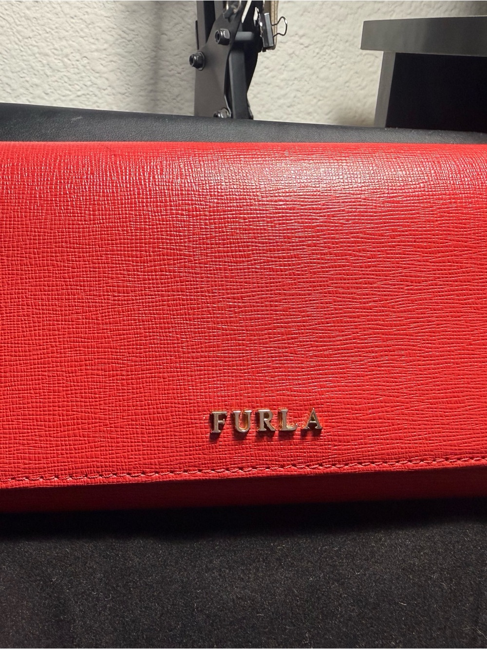 Furla Red Leather Wallet Clutch Gold Hardware